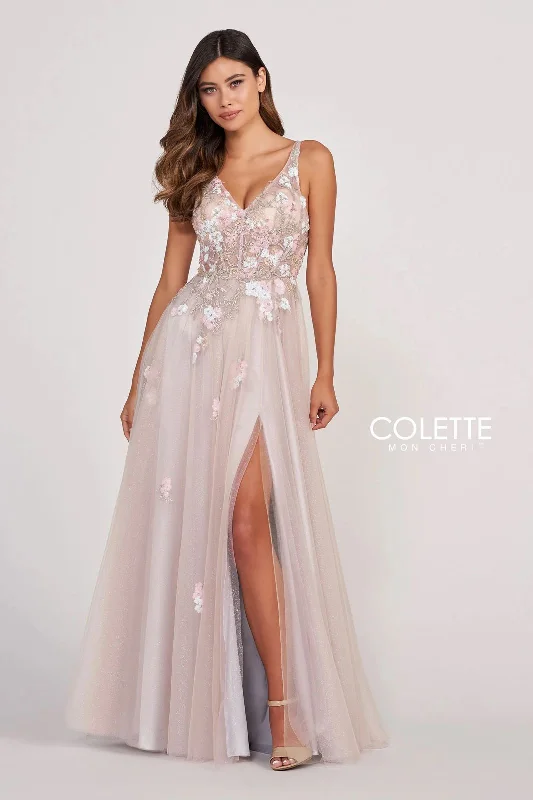 Colette CL2003 Formal Sequin Floral Applique Prom Long Dress