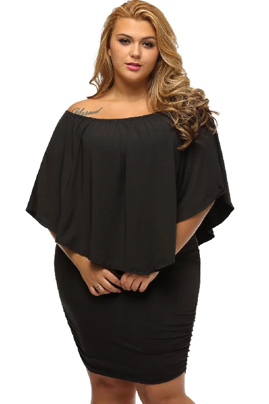 Multi-way Layered Ruffle Black Mini Plus Size Party Dress