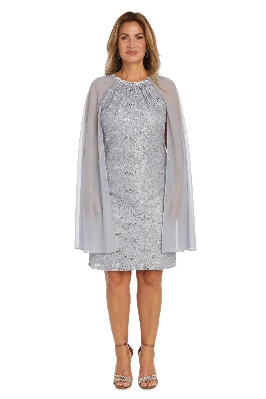 R&M Richards 2808P Plus Size Glitter Lace Cape Dress