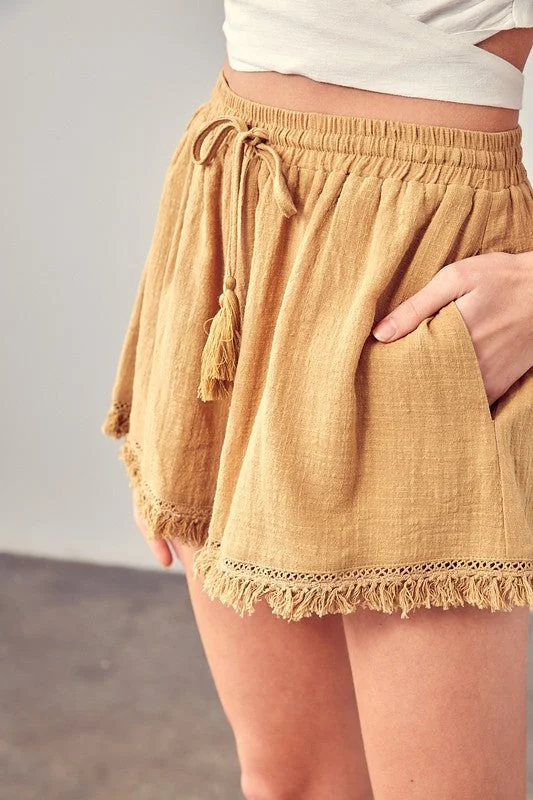 Petite Fringe Trim Cotton Shorts