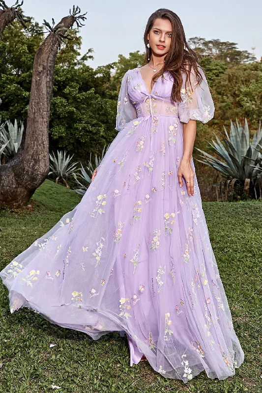 Limited-Time Price Drop!A-Line Tulle Lavender Princess Corset Prom Dress with Embroidery