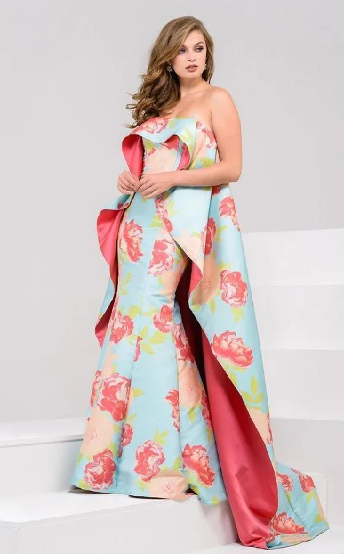 Biggest Sale of the Season!Jovani 50970 Strapless Floral Caped Long Gown