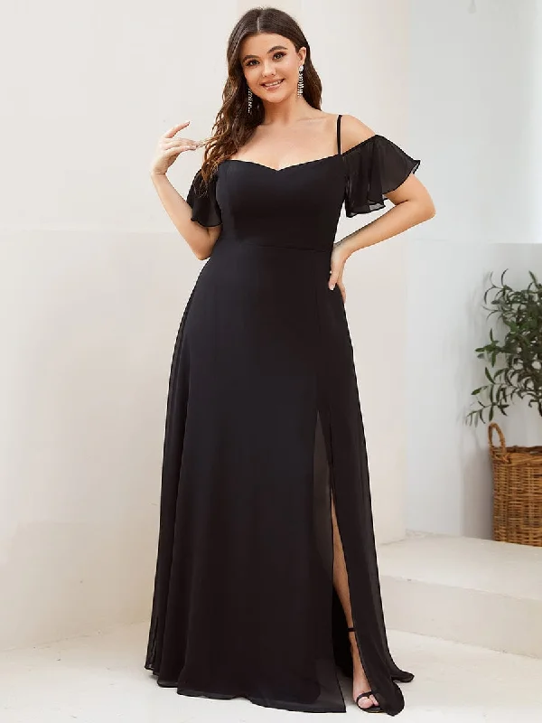 Every Deal is a Steal!Plus Size Cold Shoulder Formal Bridesmaid Dress with Side Slit