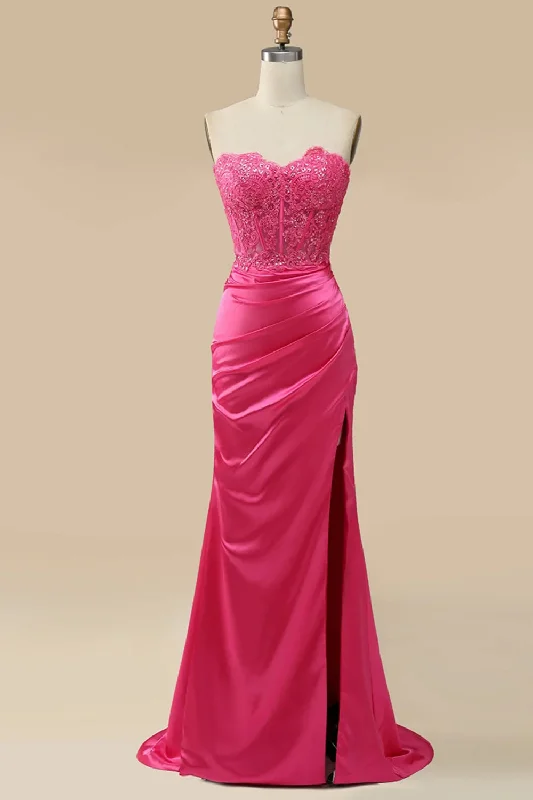 Unmissable Offers Await!Sparkly Hot Pink Corset Long Sheath Prom Dress with Slit
