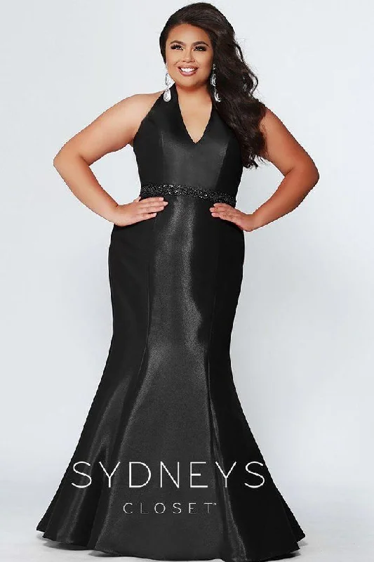 Your Chance to Save is Now!Sydneys Closet Long Satin V-Neck Plus Size Mermaid Prom Dress
