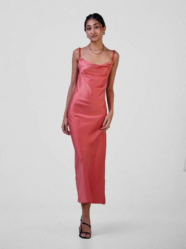 Save Up to 50% Off!Anika Long Satin Double Strap Dress - Blush Pink
