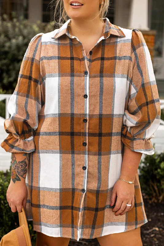 Limited Edition, Limited Price!Plaid Flounce Sleeve Dress Plus Size