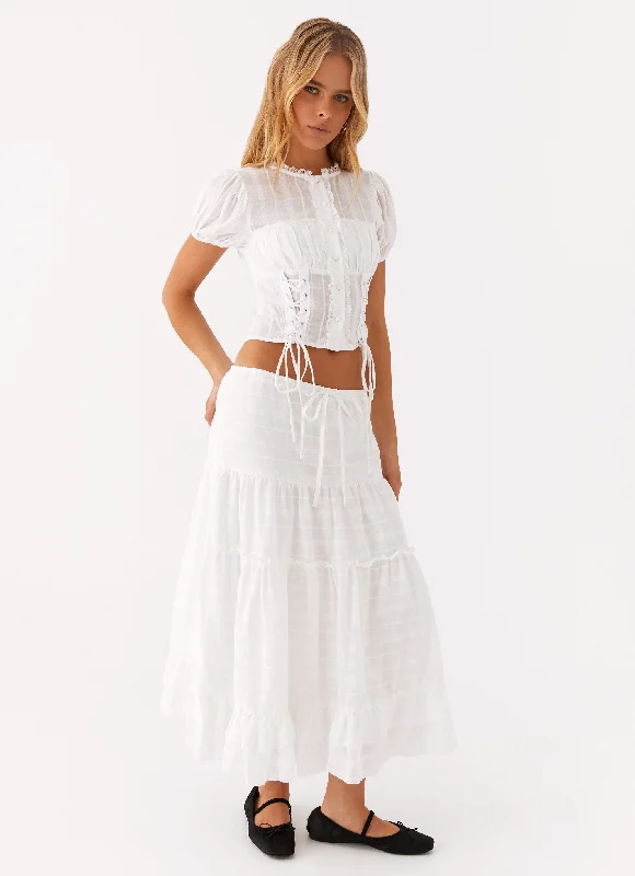 Your Chance to Save is Now!Beatrix Frill Midi Skirt - White