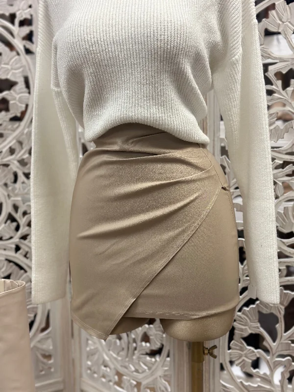 Sale Alert – Get Ready to Shop!Beige Wrapped Faux Leather Skirt