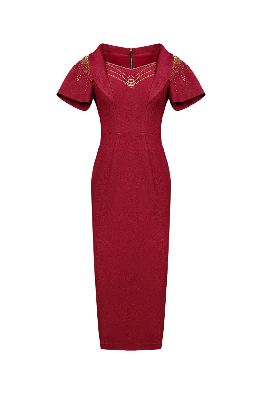 Find Your Perfect Deal Today!Cateline Pencil Semi-Heart Neck Gabardine Midi Dress