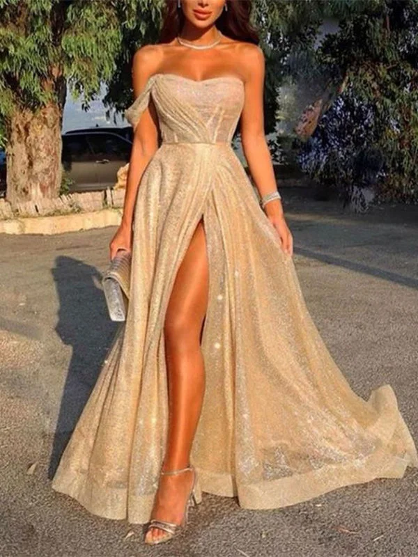 Score Huge Discounts Today!Chic A-line Sweetheart Sparkly Long Prom Dresses Cheap Evening Dress PD144