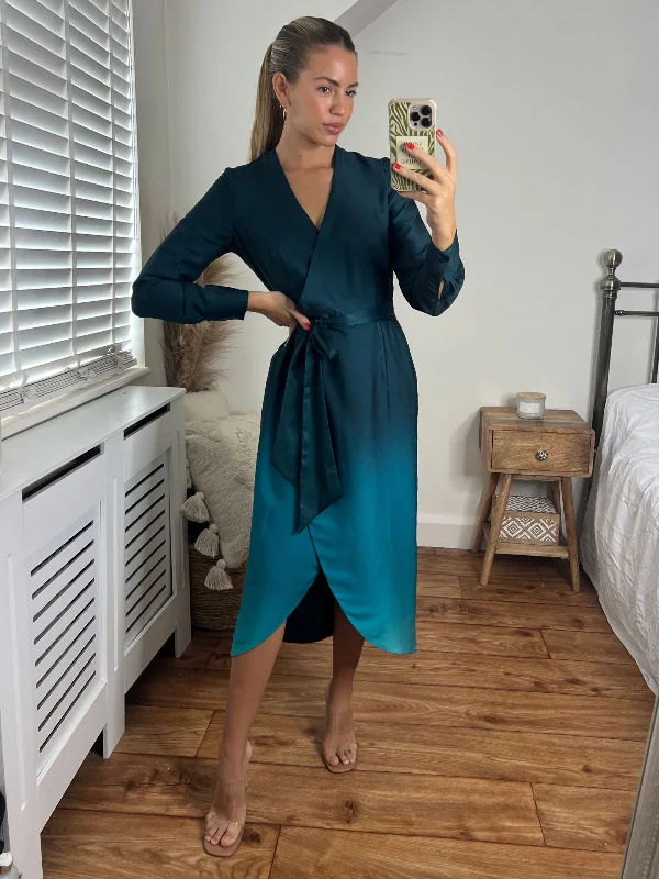 Shop the Hottest Deals!Fergie Reversible 2 in 1 Wrap Midi Dress / Green Ombre