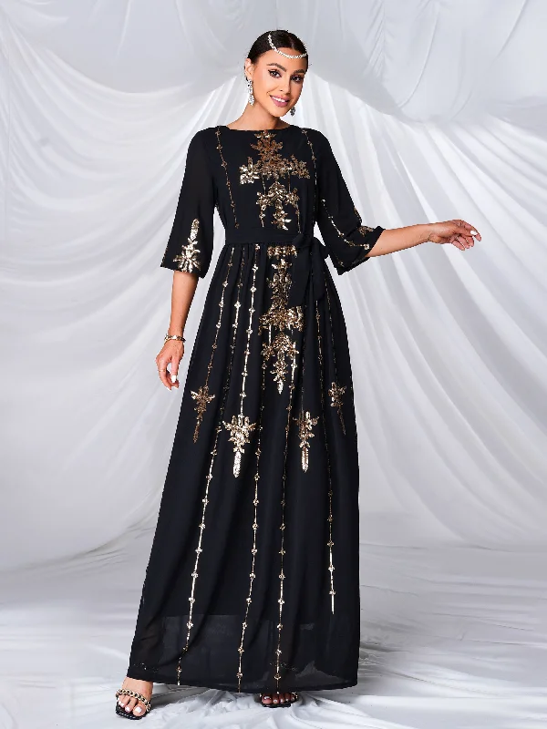 The Best Deals Won’t Wait!Half Sleeve A-line Sequin Tulle Dress MES00450