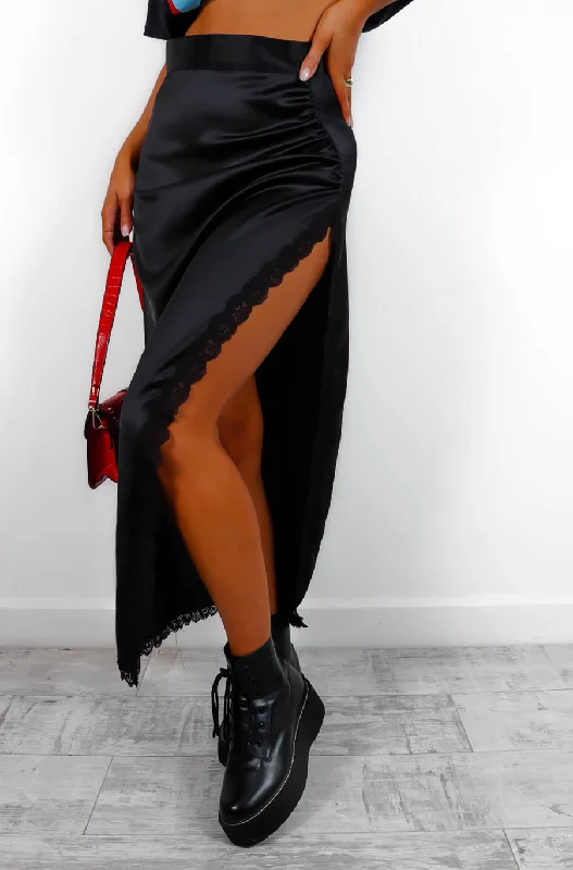 Time to Snag a Bargain!Lace Off - Black Split Leg Midi Skirt
