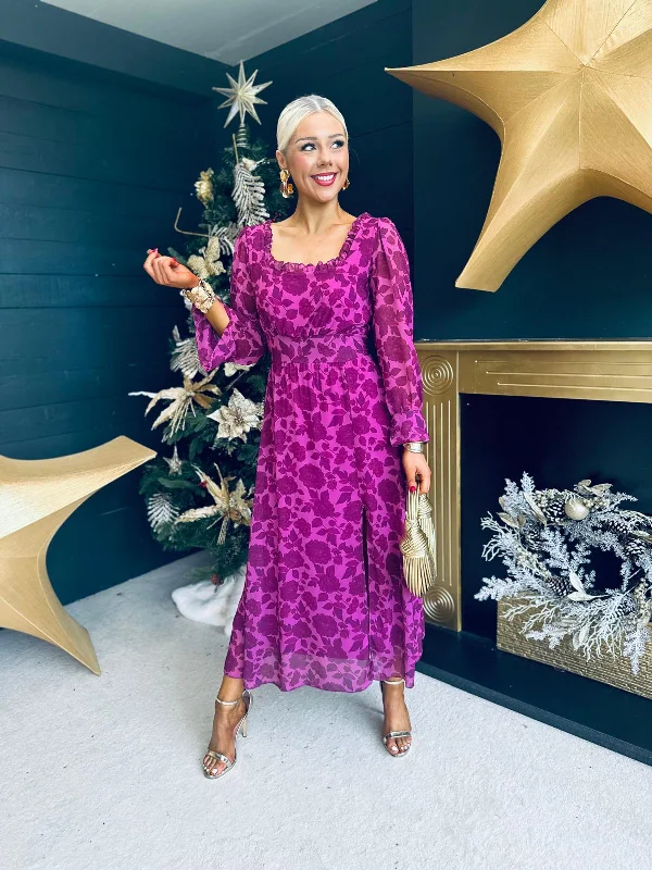 Find Your Perfect Deal Today!Meabh Square Neck Midi Dress Berry