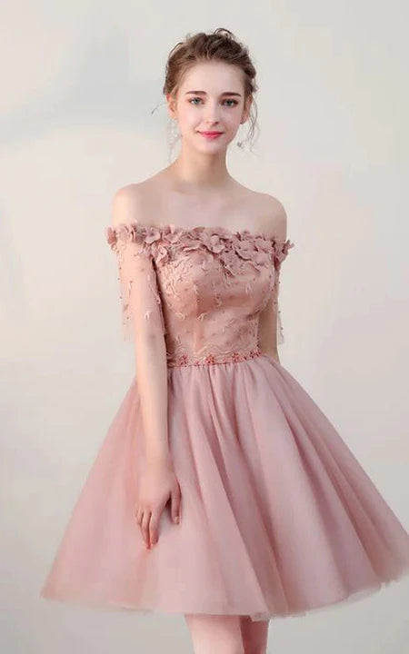 New Discounts Just Dropped!Off-the-shoulder Short A-line Prom Dress with Corset Back New Discounts Just Dropped!Off-the-shoulder Short A-line Prom Dress with Corset Back