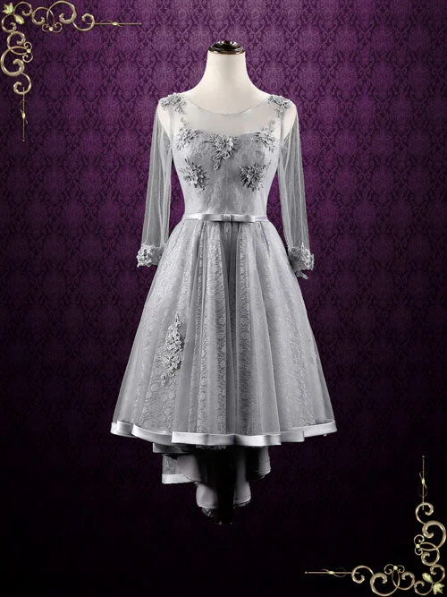 Bigger Savings, Better Shopping!Plus Size Gray Lace High Low Formal Evening Dress ANNISA