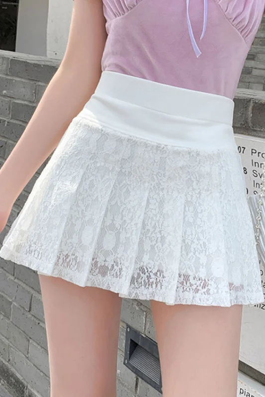 Shop Before It’s Gone!Solid Color Lace Pleated Skirt