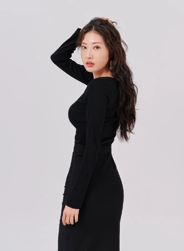 Huge Savings – Act Now!Square Neck Crop Long Sleeve T-Shirt IS05