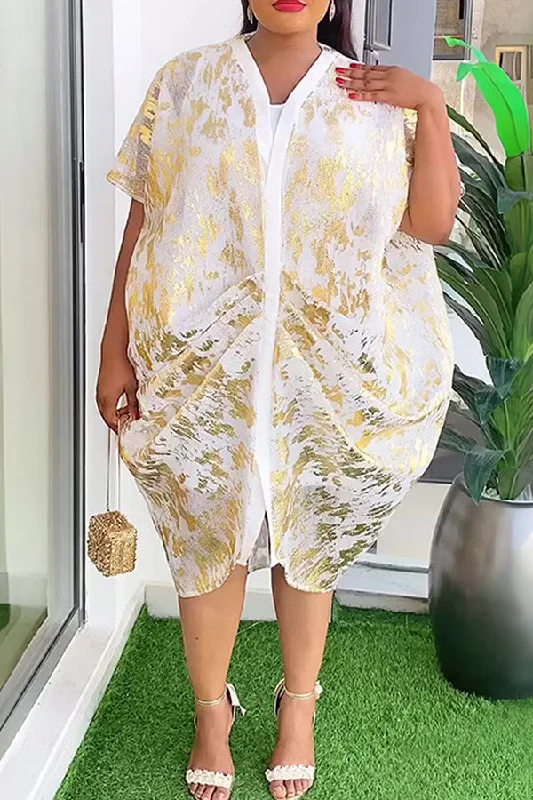 Every Deal is a Steal!Gilding Striking V Neck Draped Midi Dress (With Inner Layer)
