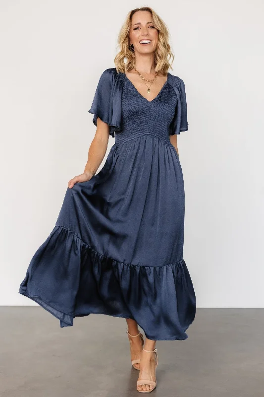 Limited Stock Available!Lovell Smocked Midi Dress | Midnight Blue