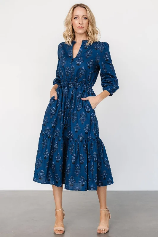 Don't Miss Out!Mira Midi Dress | Deep Blue Print