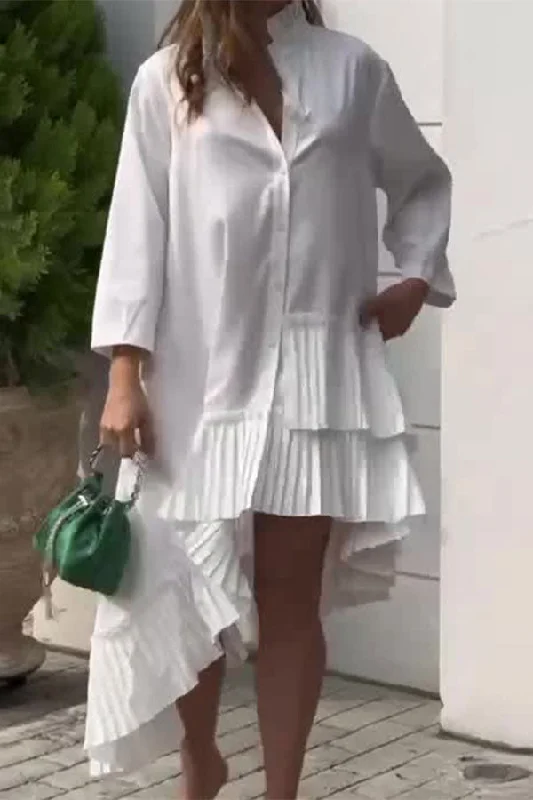 Unbeatable Prices!Solid Color Urban Pleated Irregular Midi Dress